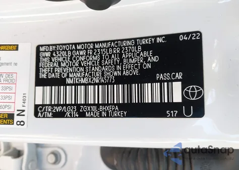 2022 Toyota C-Hr Limited из США, поврежденный, VIN NMTKHMBX2NR145773